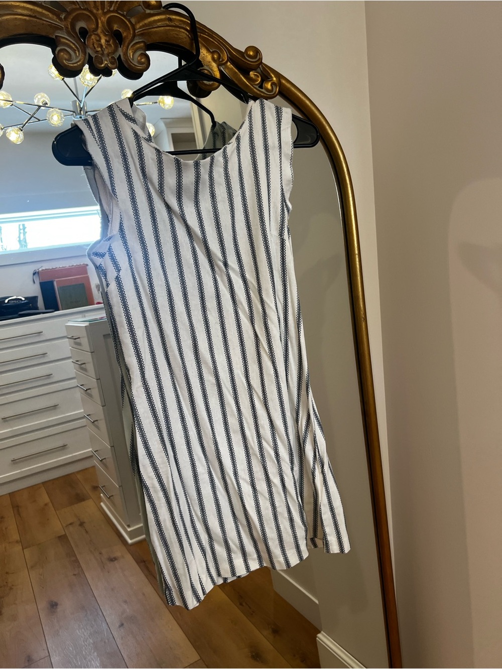Marshalls White and Navy Vertical Stripe Sleeveless Mini Dress